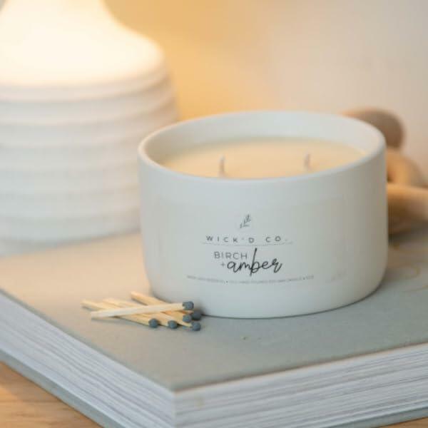 Wick'd Co. Birch + Amber Scented Soy Candle 12oz Natural Cotton Wick