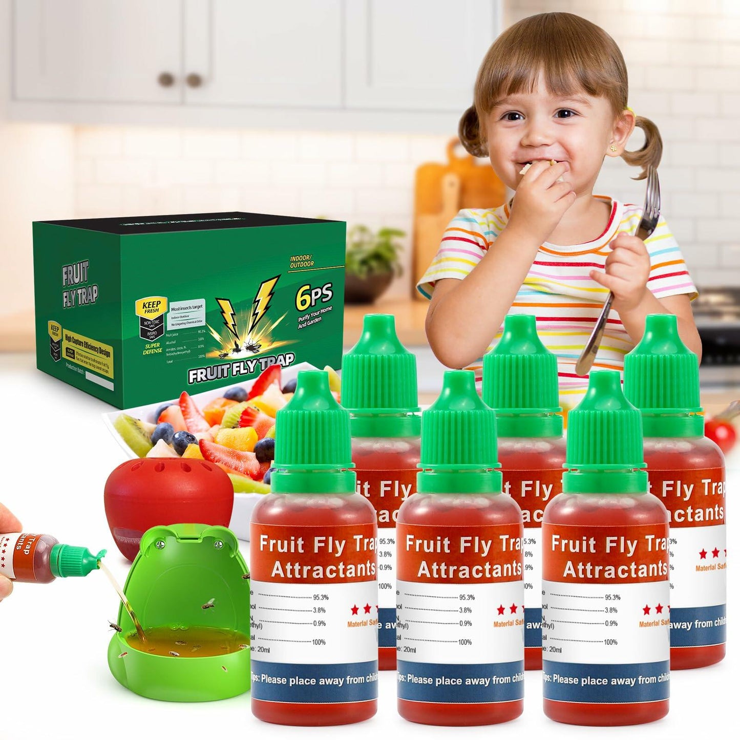 UWANTME Fruit Fly Trap Refill Liquid 6 Pack Indoor Outdoor Bait