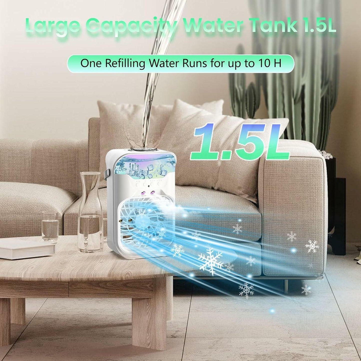 iFTY Portable AC Unit w/Remote 1.5L Tank 3 Speeds 7 Night Light White