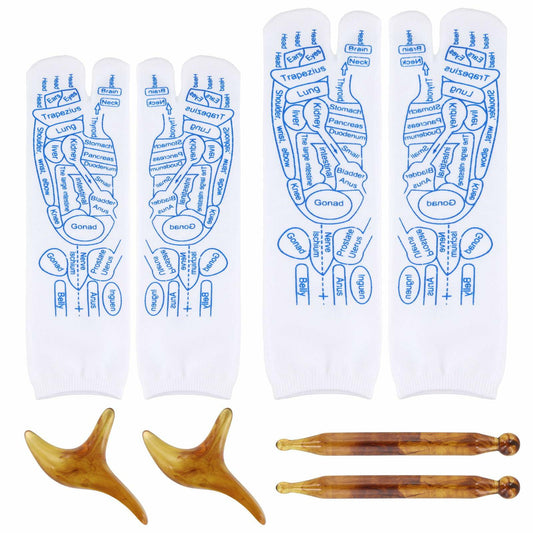 PEUTIER 2 Pairs Reflexology Socks Set White Amber with Tool Acupuncture Charts