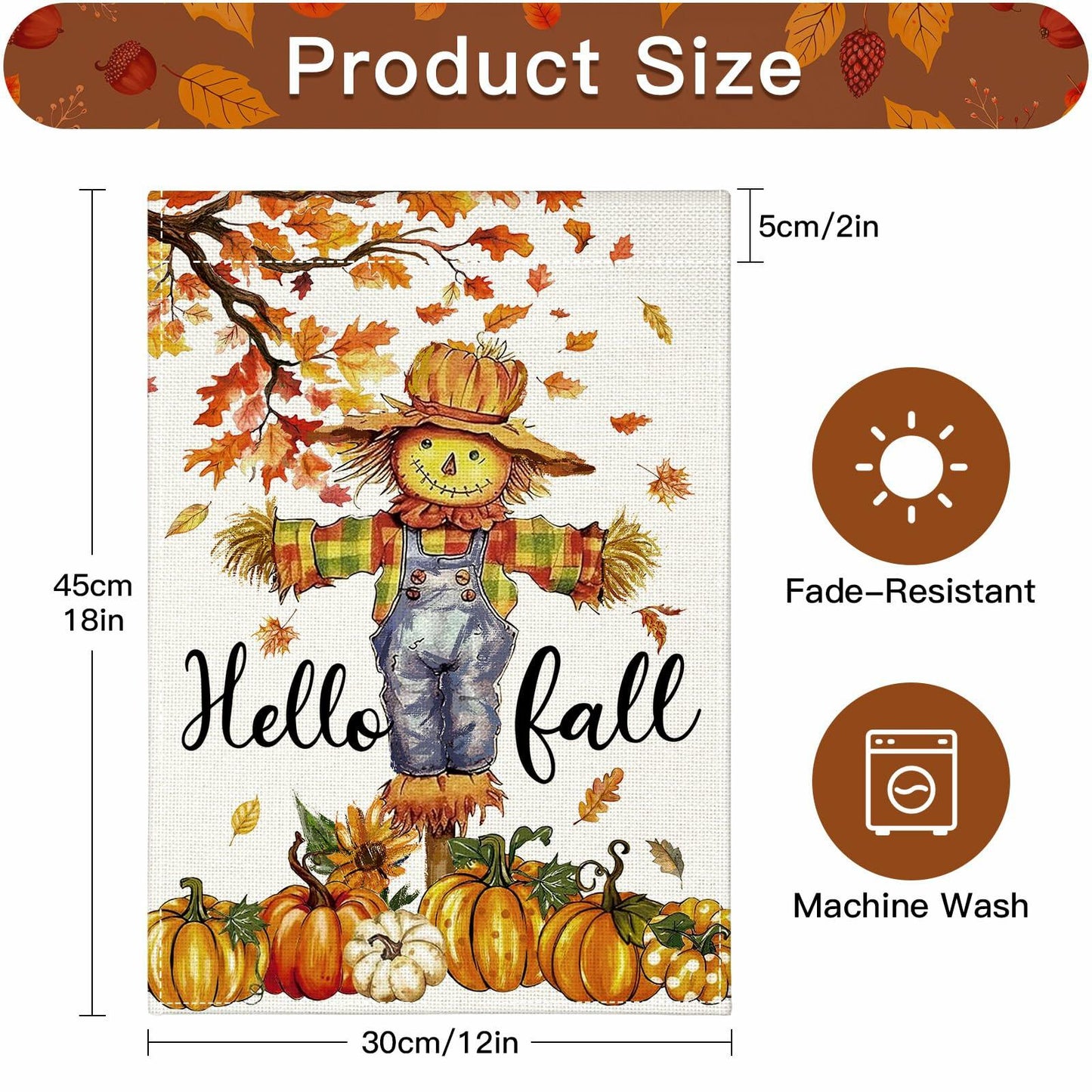 Artscope Fall Maple Leaves Scarecrow Pumpkin Garden Flag 12x18 Inch Polyester