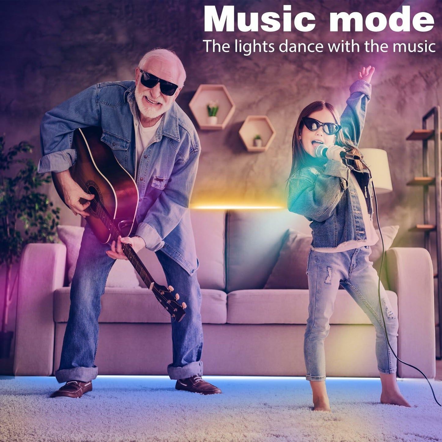 GANZQH Smart RGB USB Strip Lights 15.10FT Multicolor Music Theme