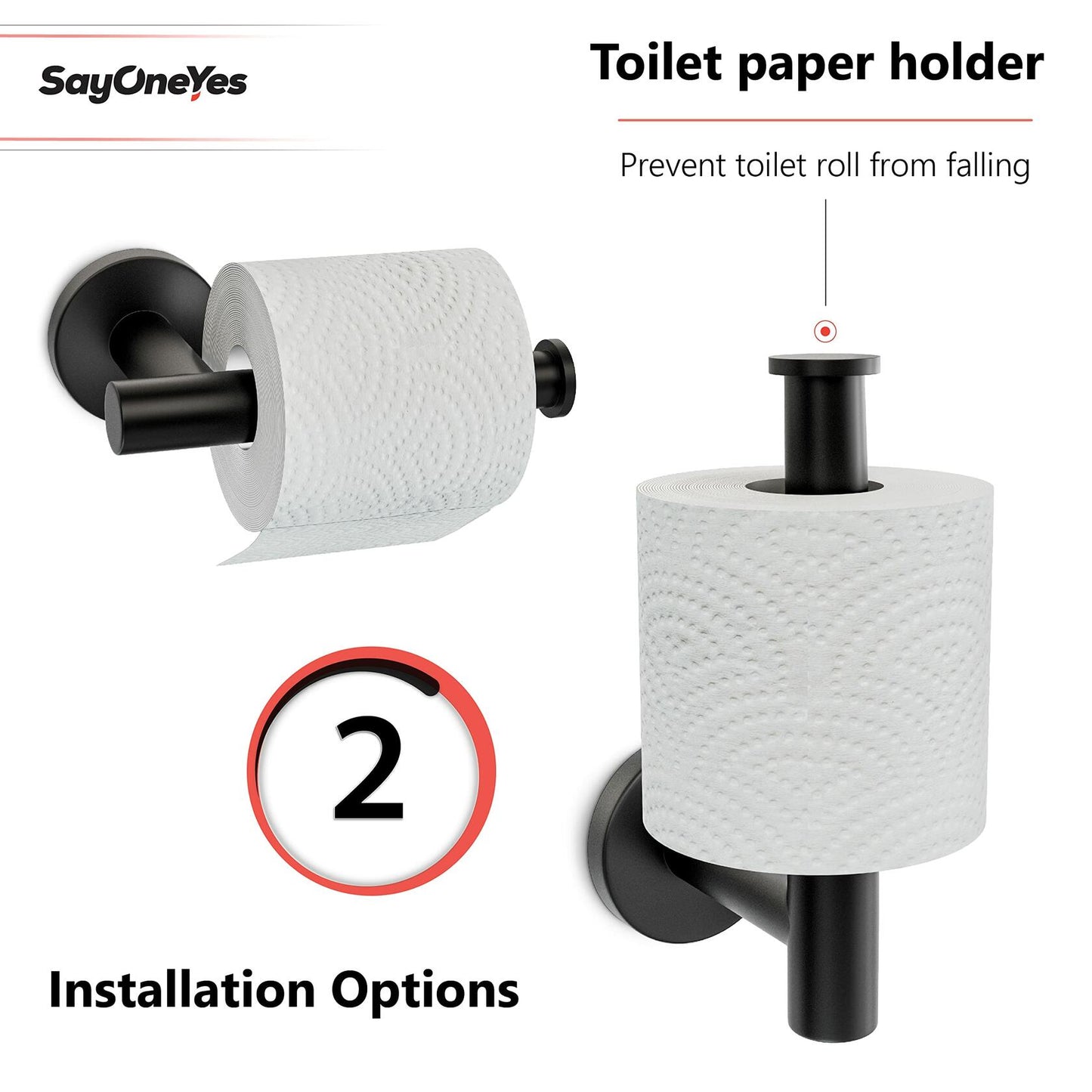 SAYONEYES Matte Black SUS304 Stainless Steel Toilet Paper Holder 2 Pack