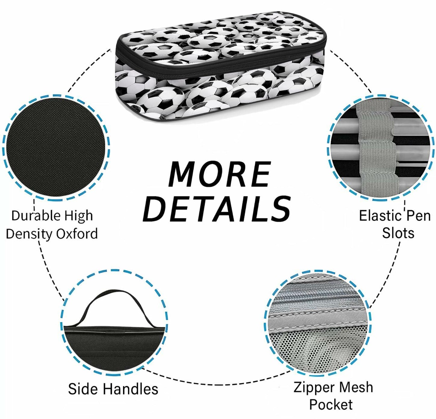 Soccer Pen Holder Case Multifunction Storage Pouch with Zipper Large Capacity