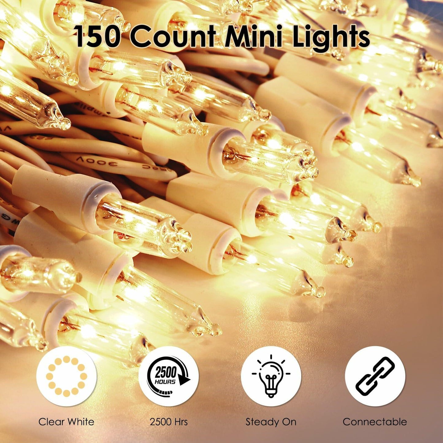 Meteds Christmas Lights 150 Count Warm White String Lights 32Ft UL Certified