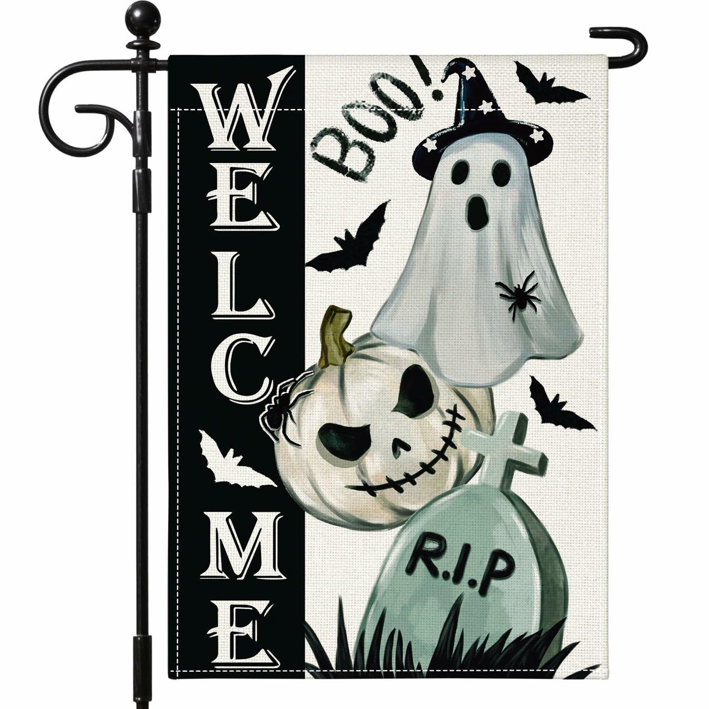 Artscope Halloween Ghost Pumpkin Tombstone Garden Flag 12x18 Inch