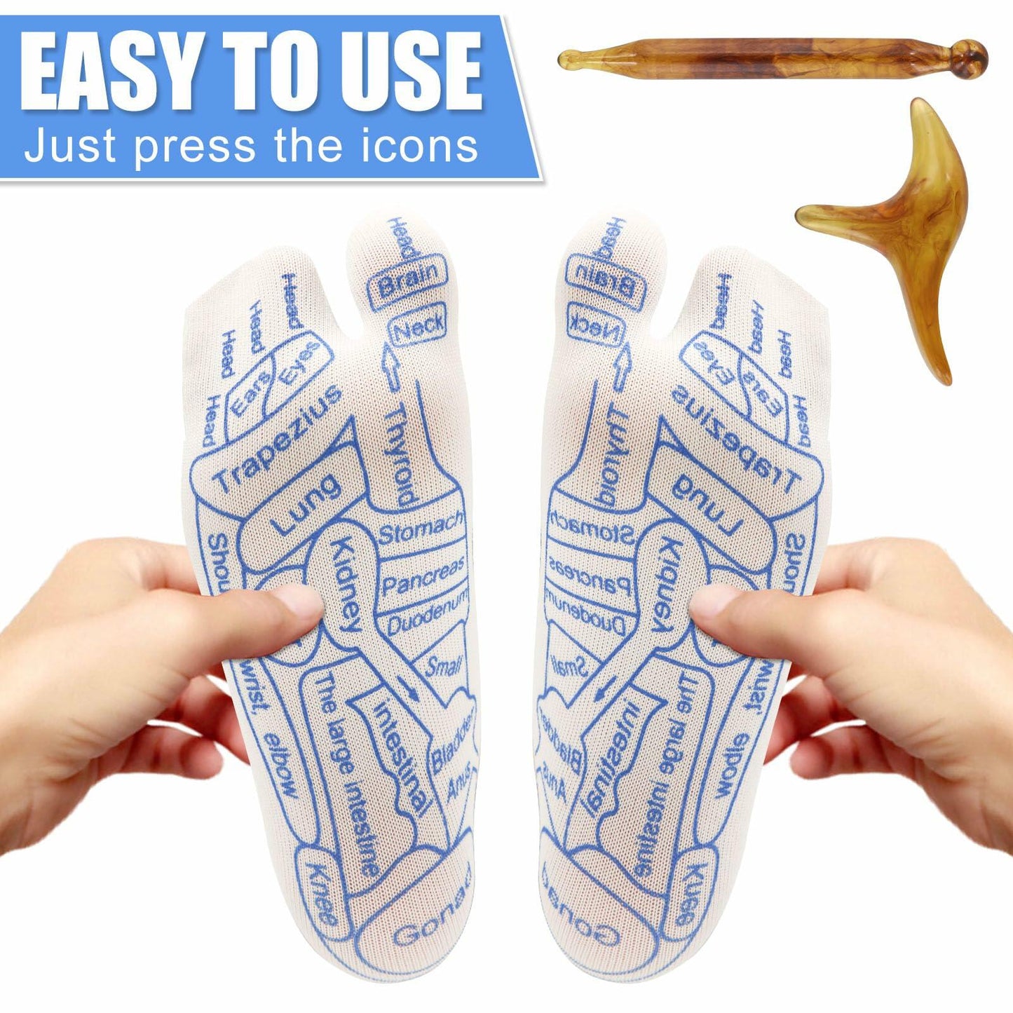 PEUTIER 2 Pairs Reflexology Socks Set White Amber with Tool Acupuncture Charts