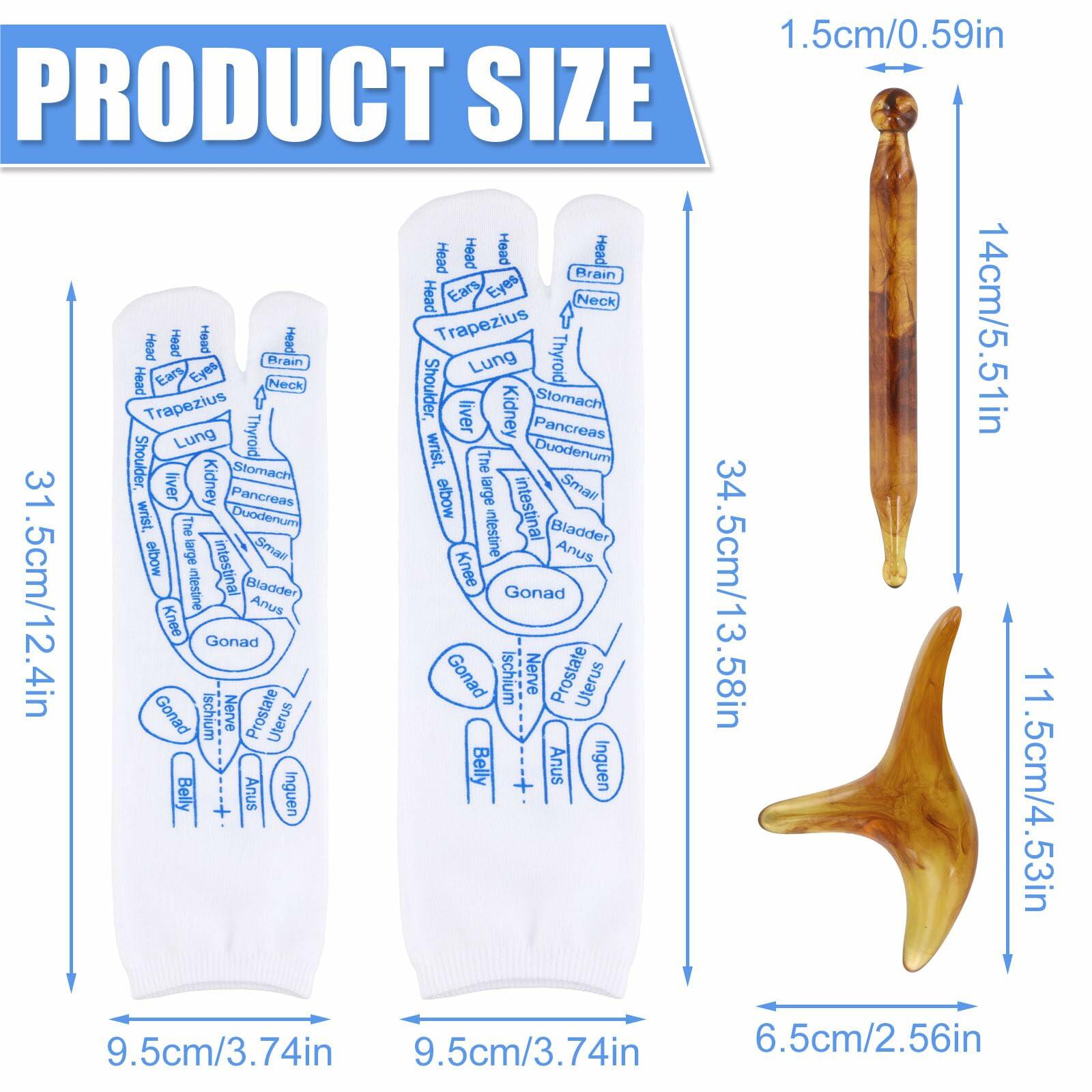 PEUTIER 2 Pairs Reflexology Socks Set White Amber with Tool Acupuncture Charts