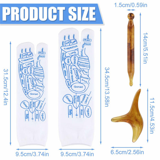 PEUTIER 2 Pairs Reflexology Socks Set White Amber with Tool Acupuncture Charts
