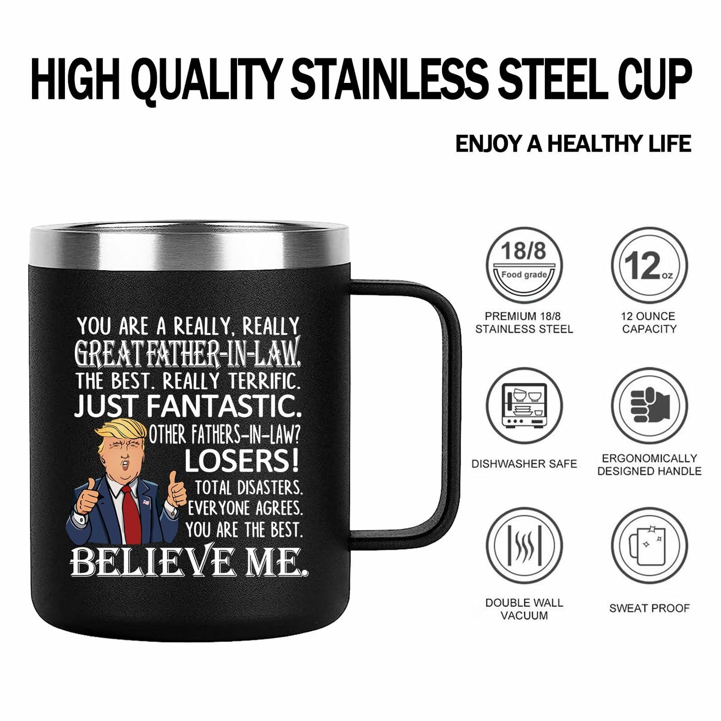 Aletege Great Father-In-Law Mug 12 OZ Black Stainless Steel Coffee Cup