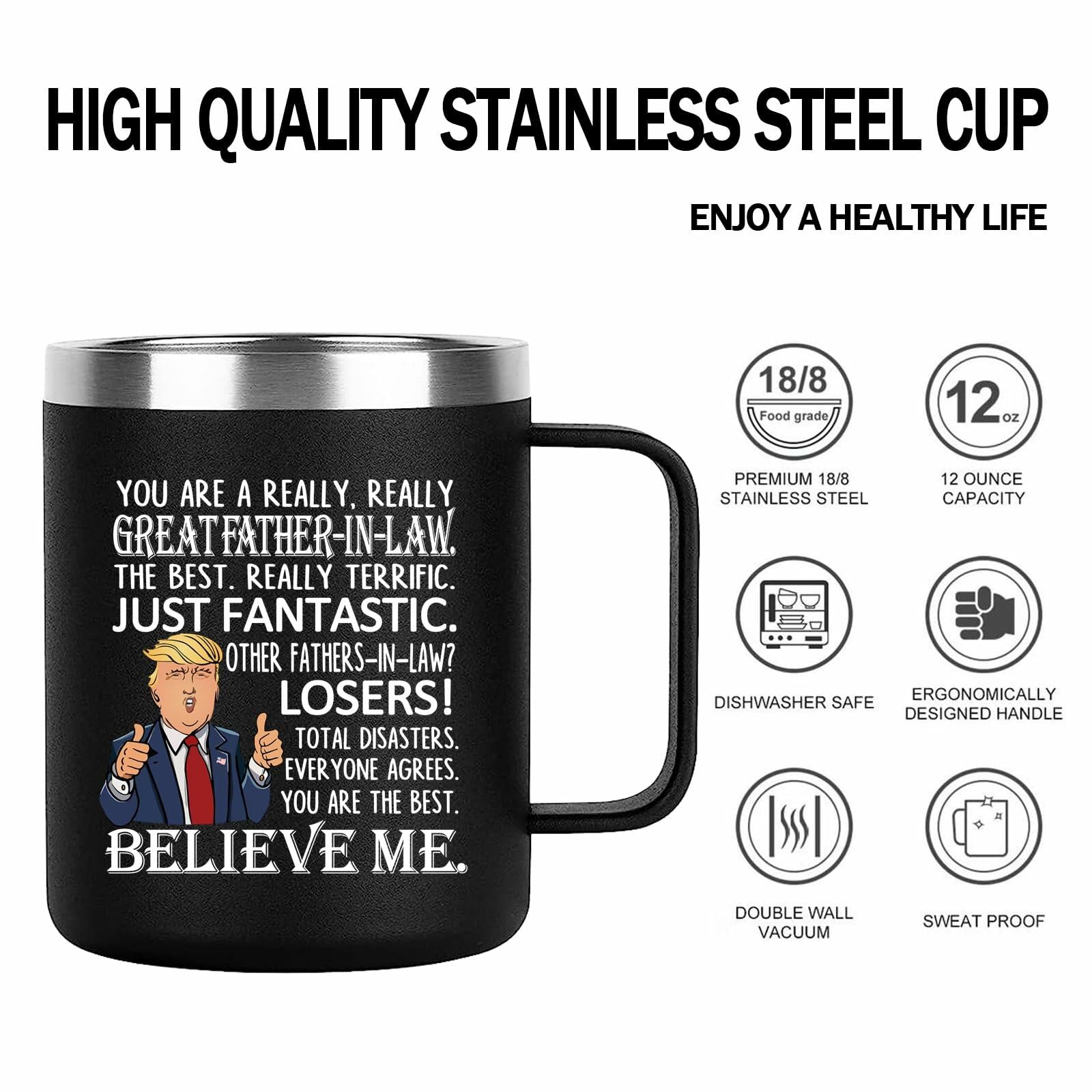 Aletege Great Father-In-Law Mug 12 OZ Black Stainless Steel Coffee Cup