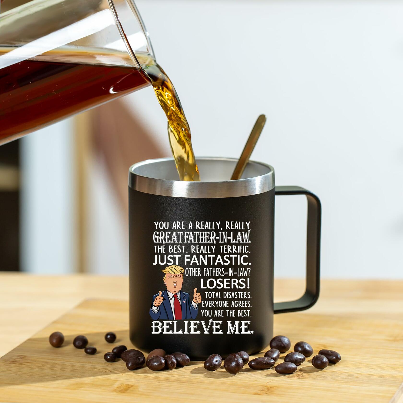 Aletege Great Father-In-Law Mug 12 OZ Black Stainless Steel Coffee Cup