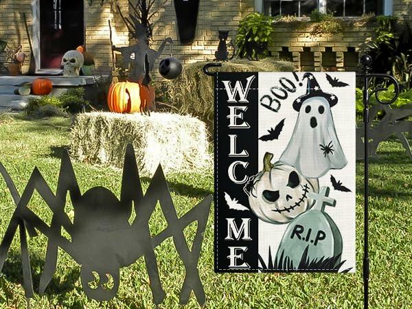 Artscope Halloween Ghost Pumpkin Tombstone Garden Flag 12x18 Inch