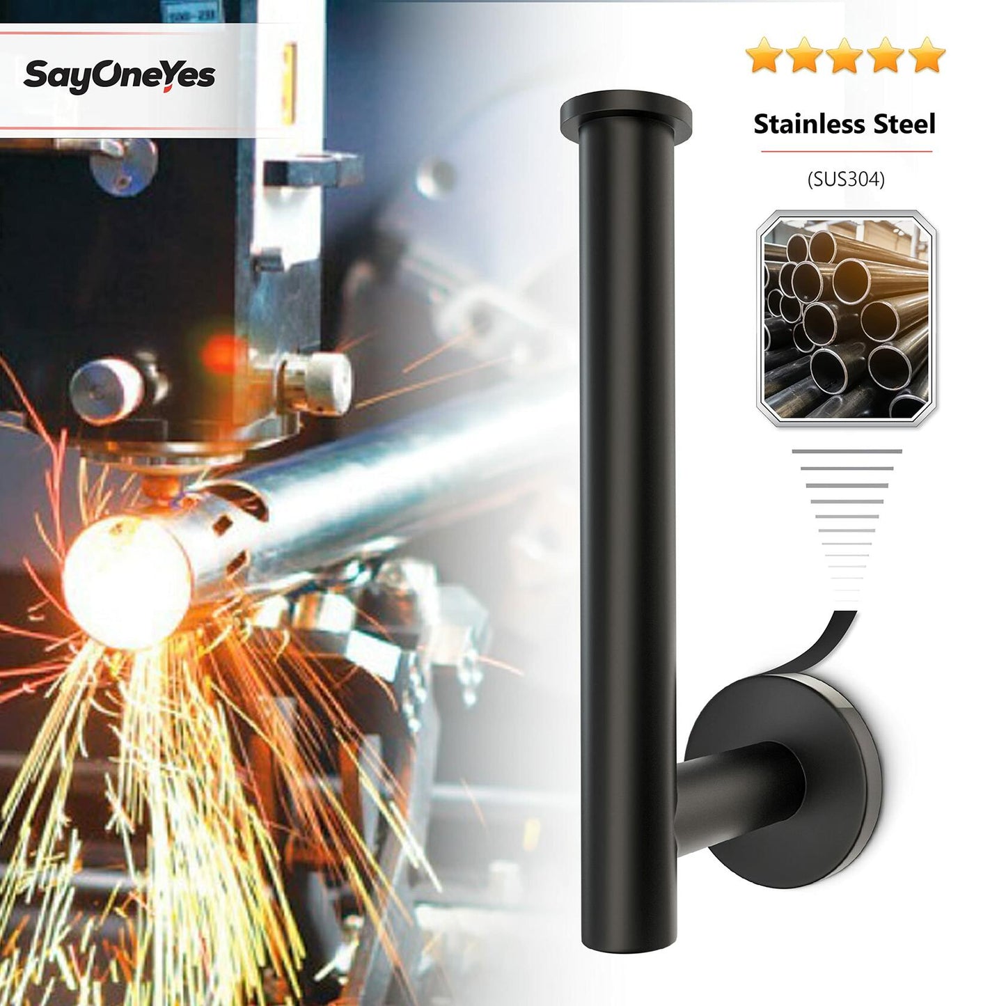 SAYONEYES Matte Black SUS304 Stainless Steel Toilet Paper Holder 2 Pack