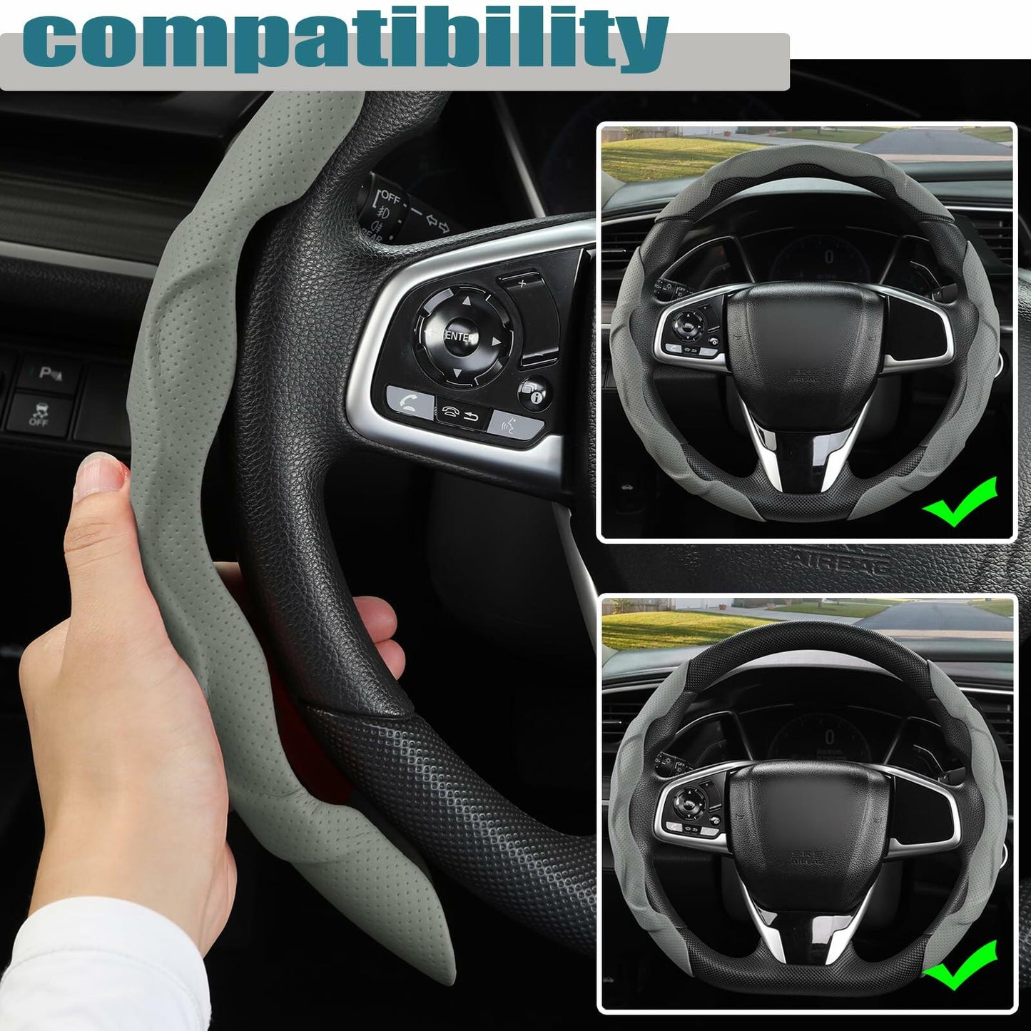 West Llama Car Steering Wheel Cover Set 3pcs Leather 3D Gray for Honda