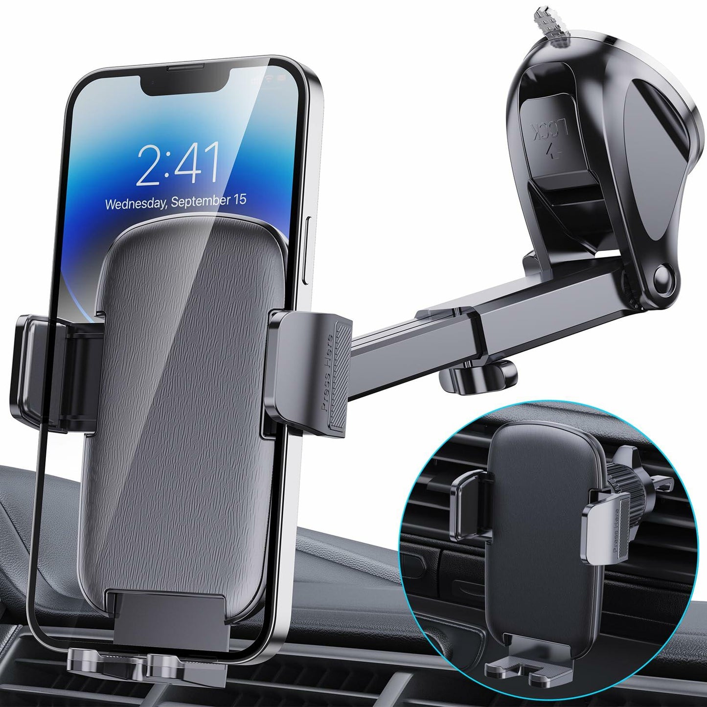 QAB Car Phone Mount Windshield Holder Military-Grade Suction Black