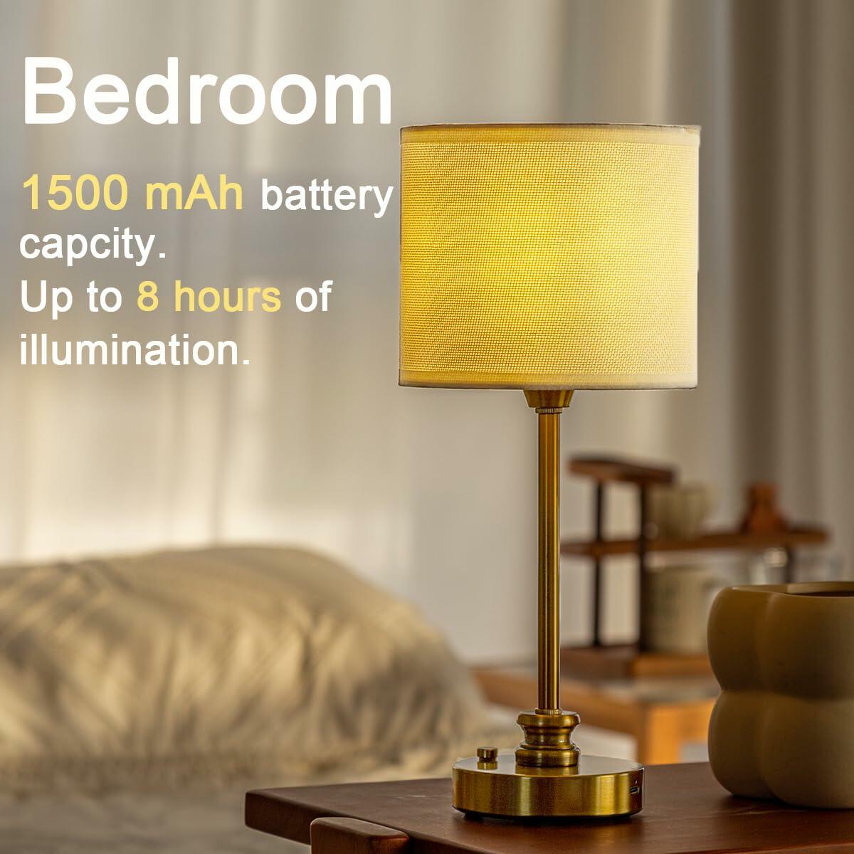HEQET Cordless Table Lamp Small Gold Portable Rechargeable 2-Level Brightness