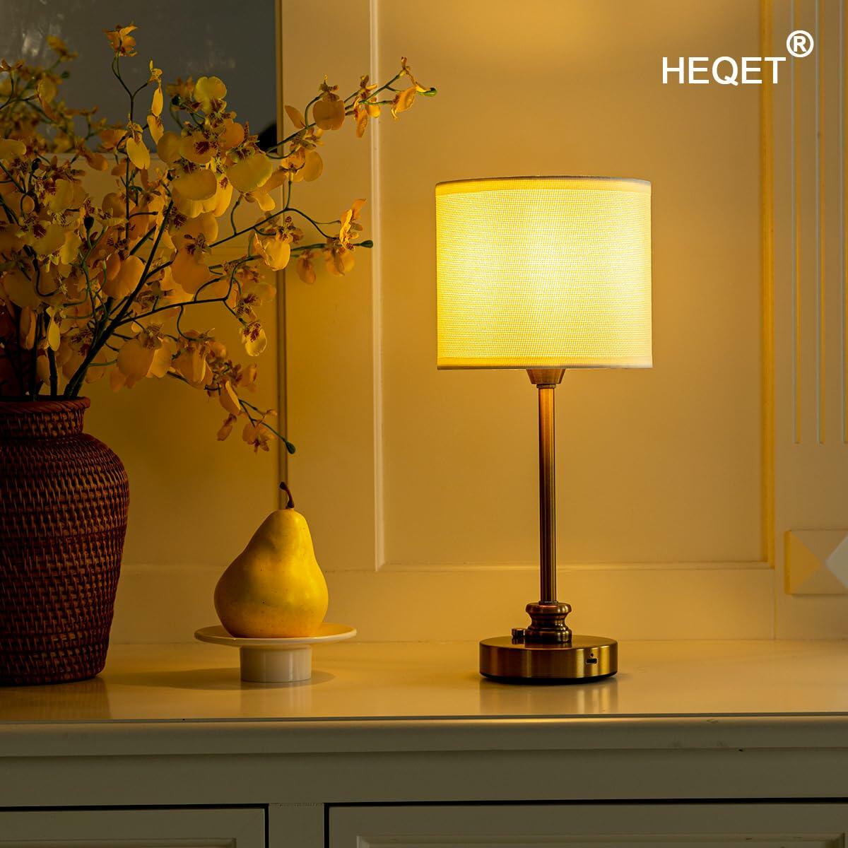 HEQET Cordless Table Lamp Small Gold Portable Rechargeable 2-Level Brightness