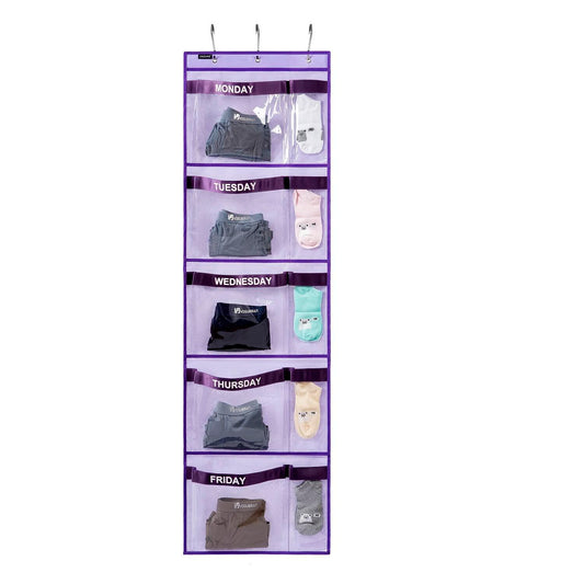 ANZORG Hanging Closet Organizer Kids Weekly Clothes Storage Purple