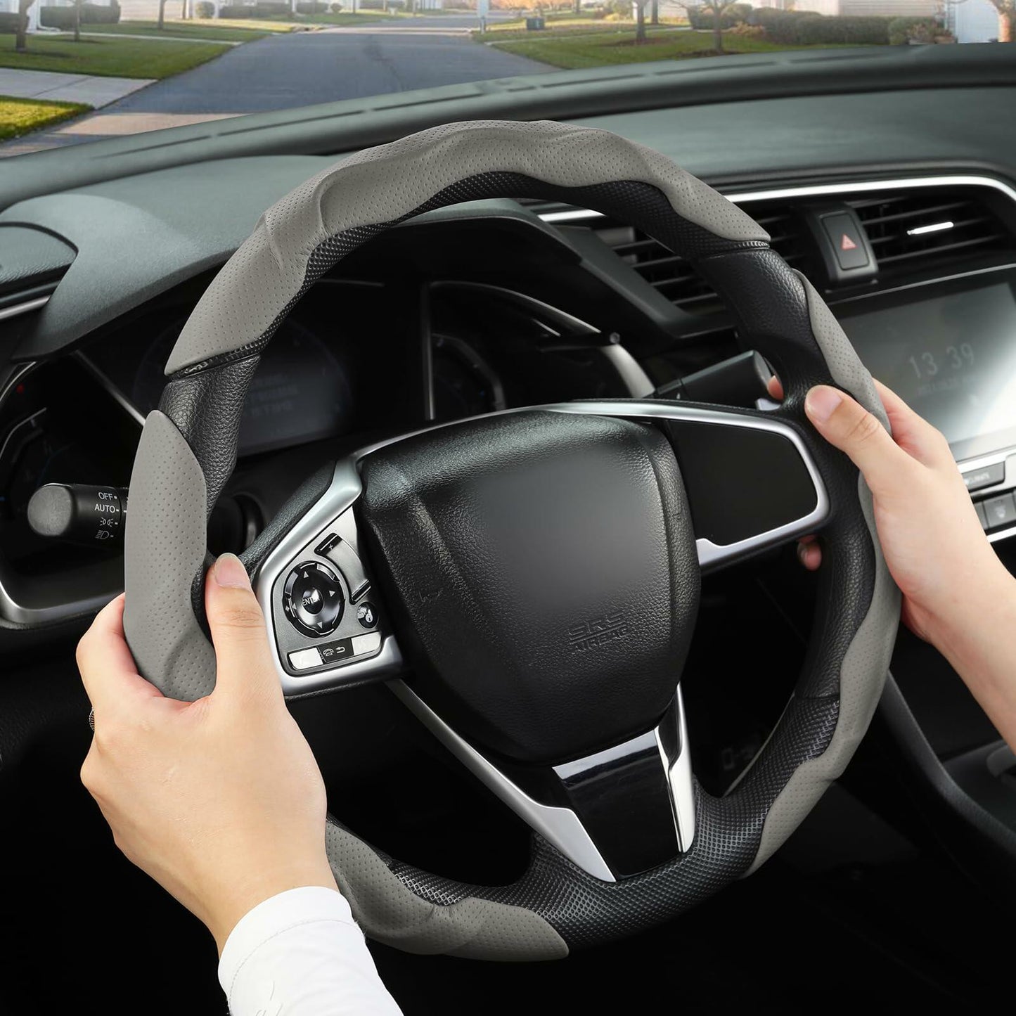 West Llama Car Steering Wheel Cover Set 3pcs Leather 3D Gray for Honda