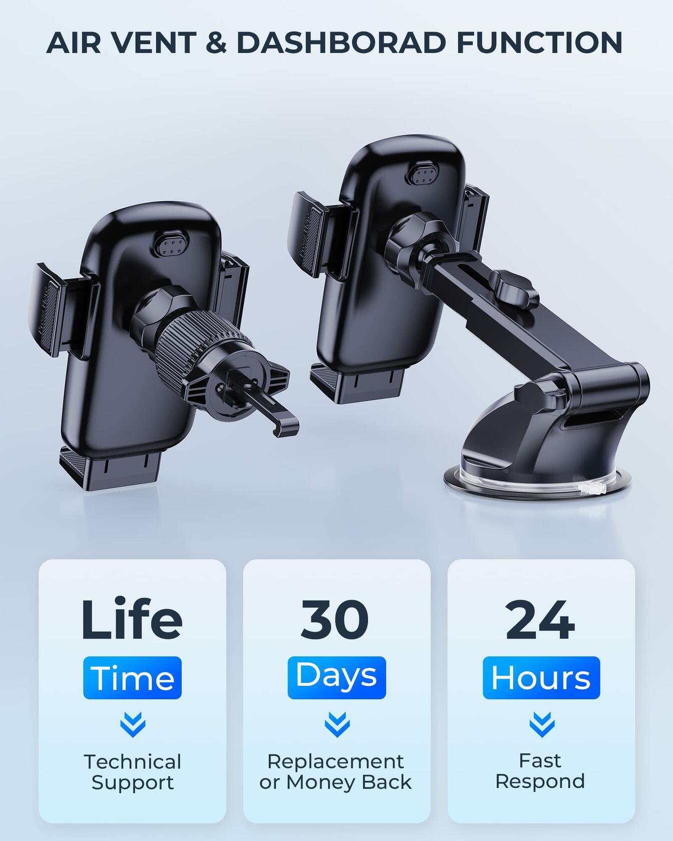 QAB Car Phone Mount Windshield Holder Military-Grade Suction Black