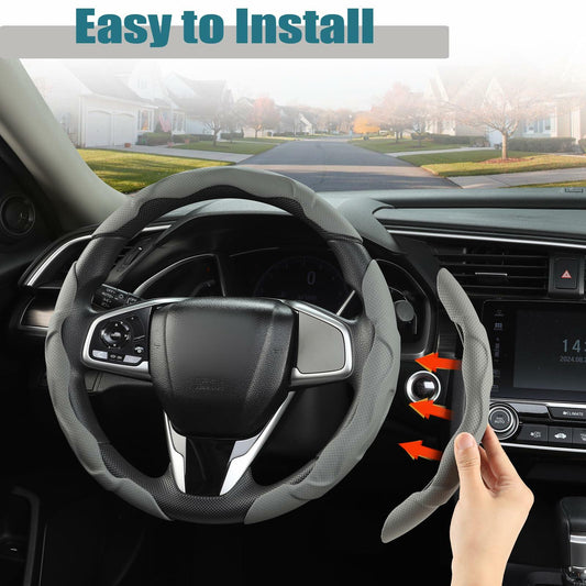 West Llama Car Steering Wheel Cover Set 3pcs Leather 3D Gray for Honda