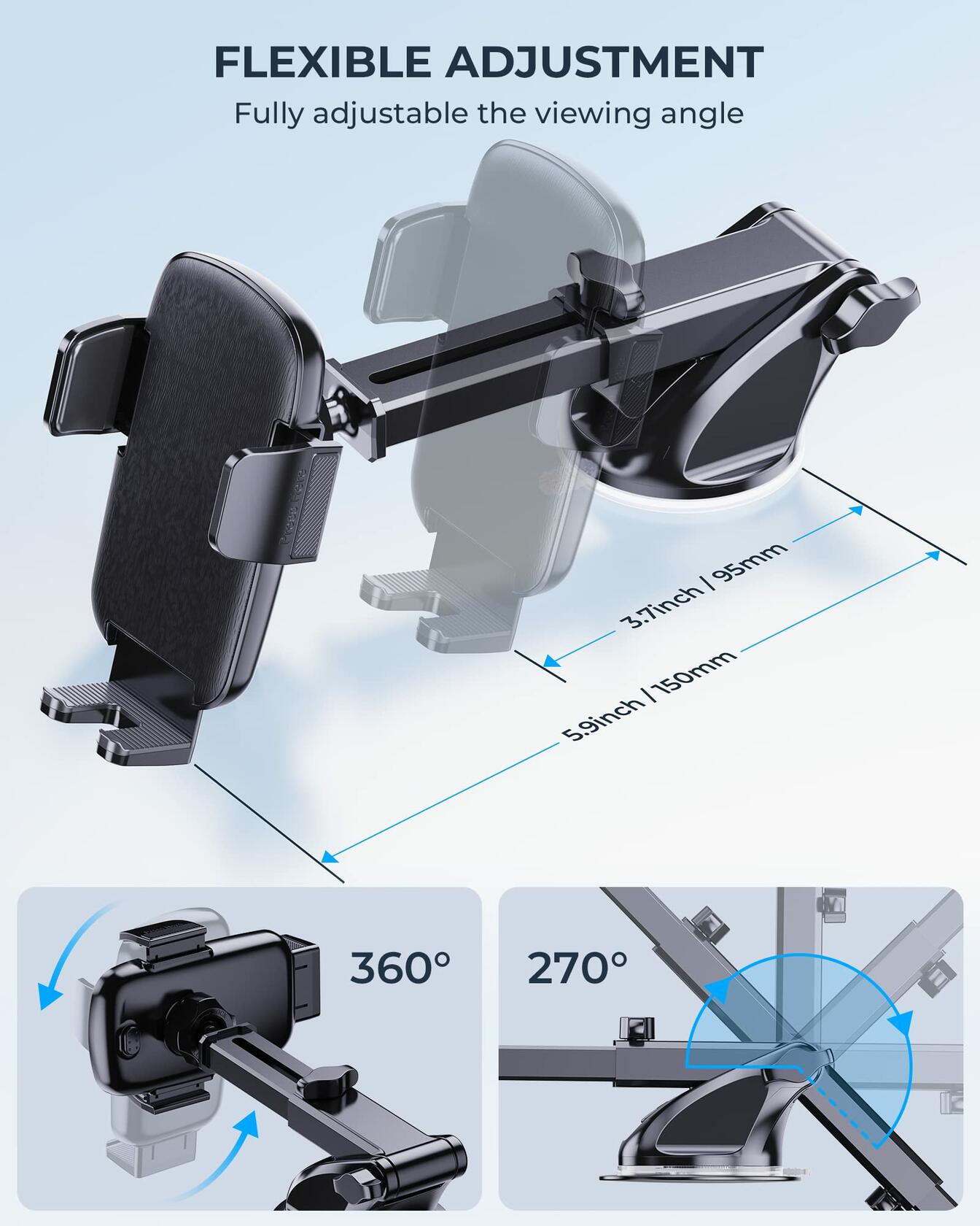 QAB Car Phone Mount Windshield Holder Military-Grade Suction Black