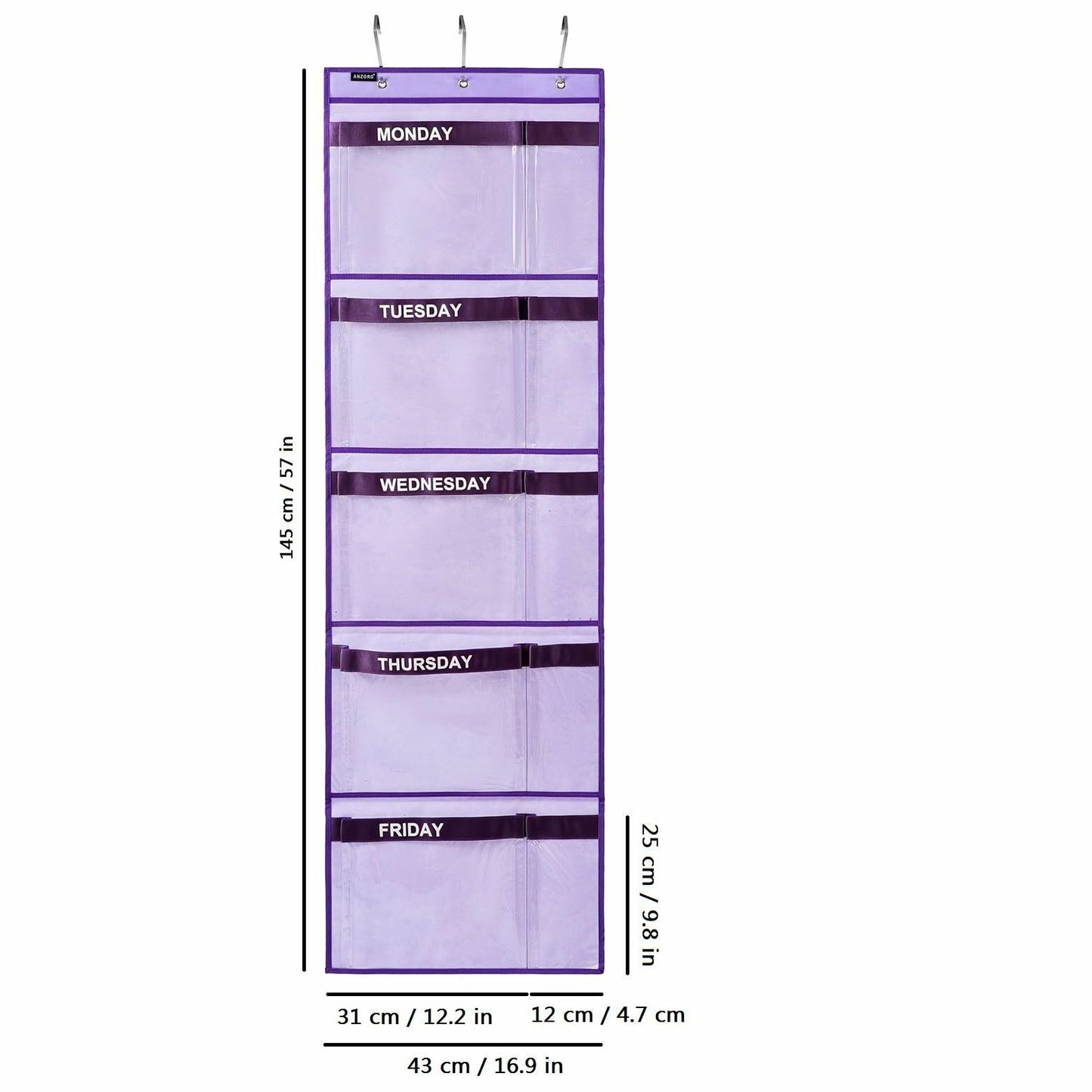 ANZORG Hanging Closet Organizer Kids Weekly Clothes Storage Purple