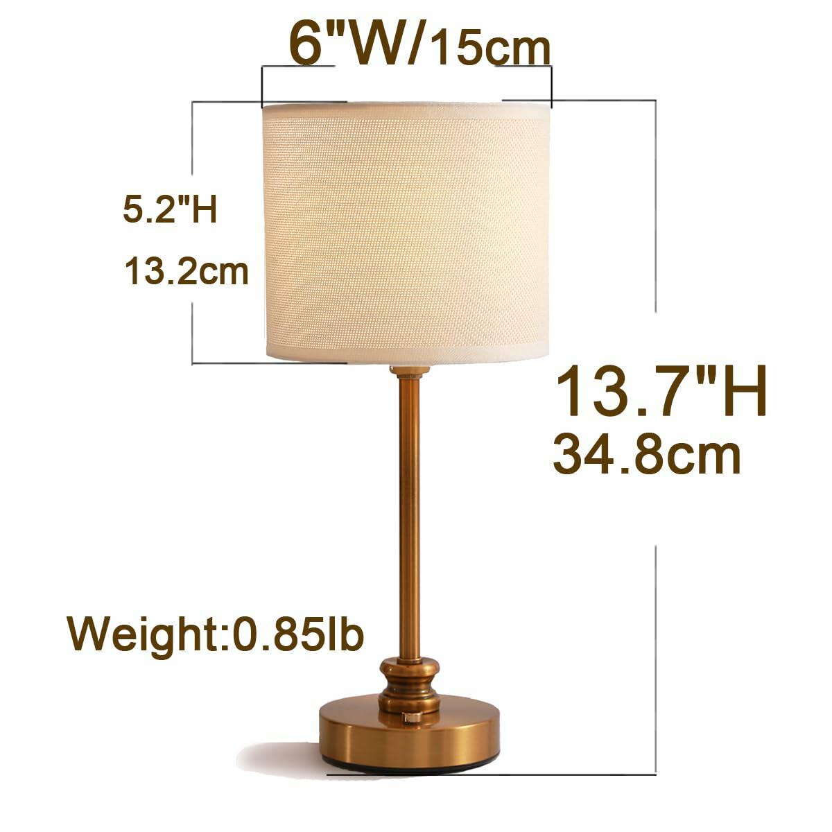 HEQET Cordless Table Lamp Small Gold Portable Rechargeable 2-Level Brightness