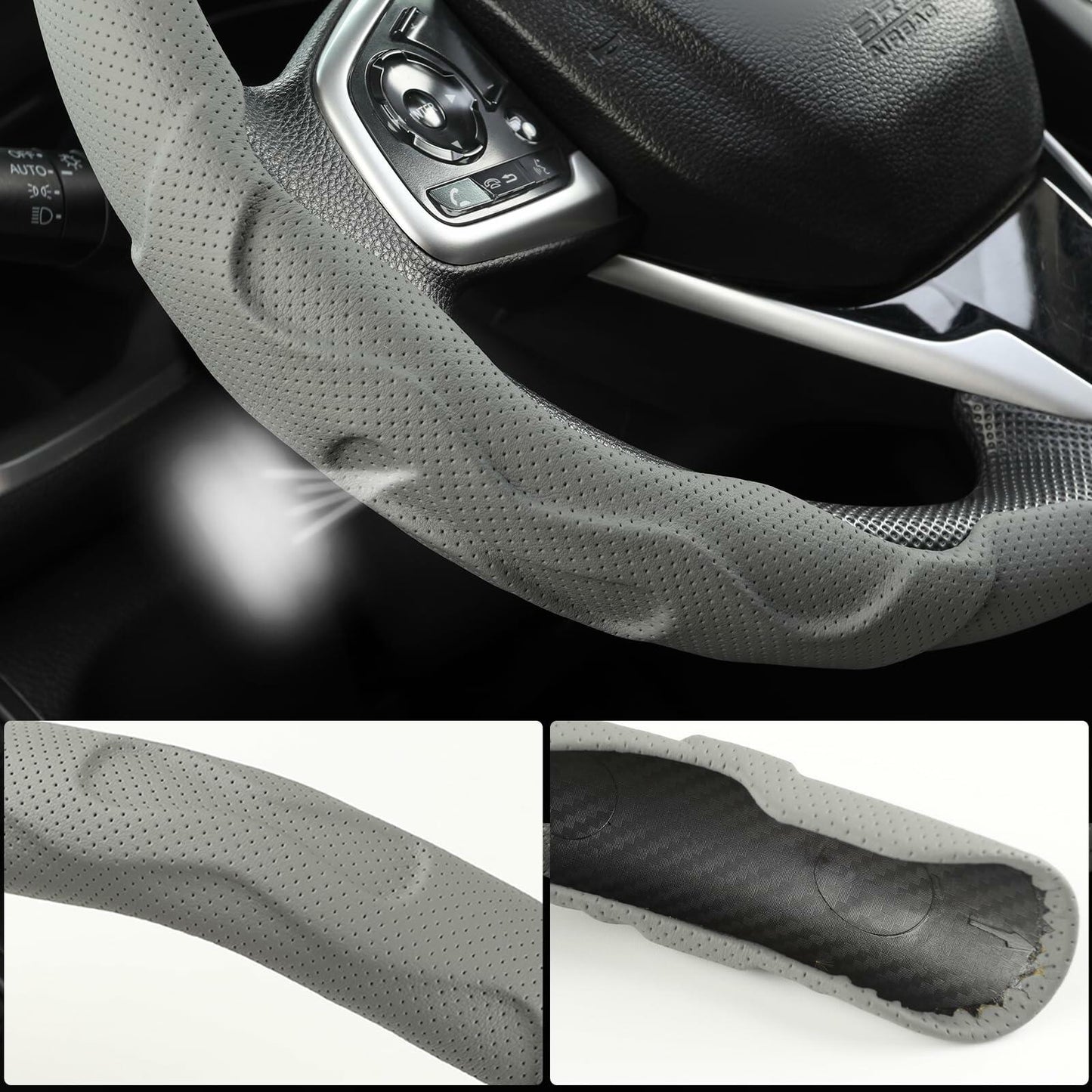 West Llama Car Steering Wheel Cover Set 3pcs Leather 3D Gray for Honda