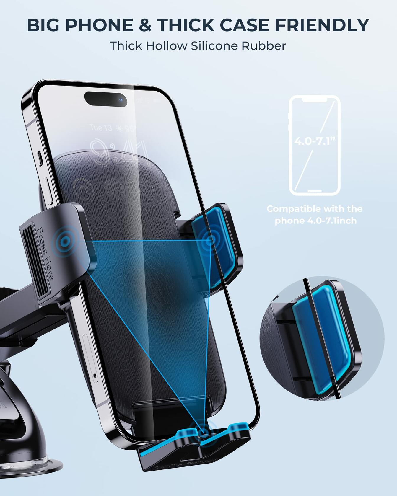 QAB Car Phone Mount Windshield Holder Military-Grade Suction Black