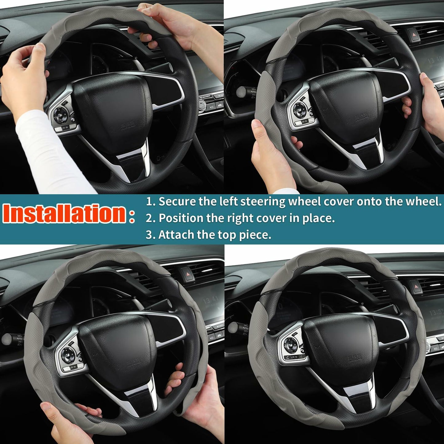 West Llama Car Steering Wheel Cover Set 3pcs Leather 3D Gray for Honda