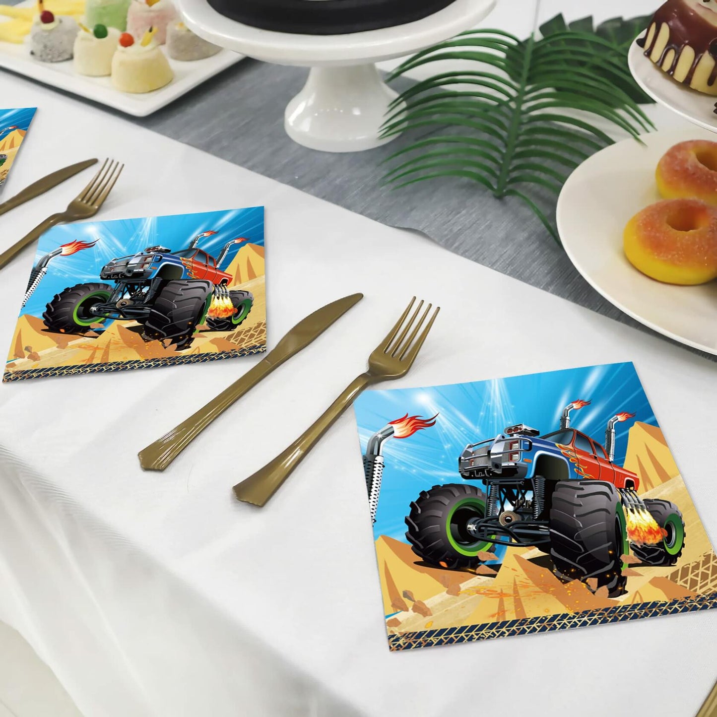 OXYLIPO Monster Truck Dessert Napkins 40pcs 13x13in 3-Ply Paper Party