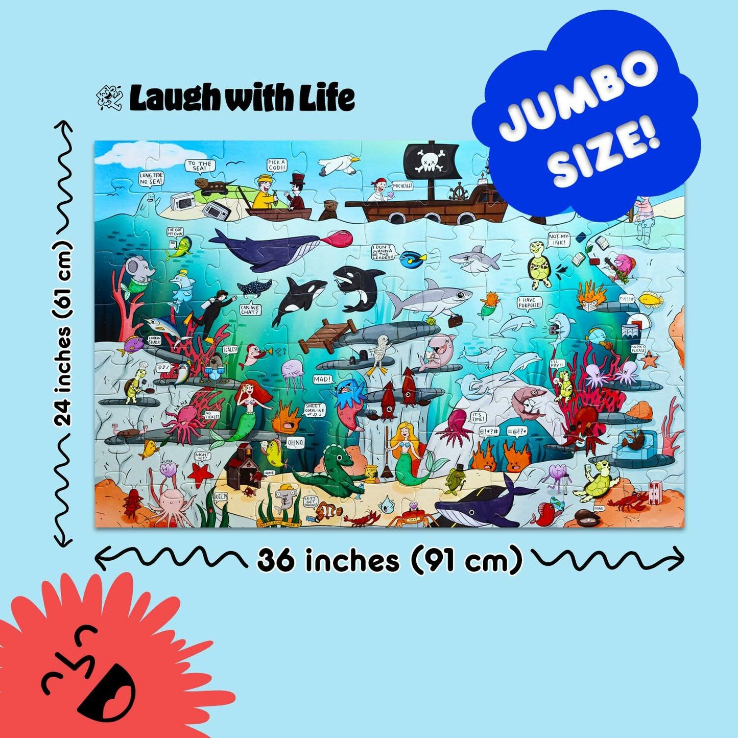Laugh with Life Under The Sea Joke Puzzle 72pcs Ocean Life 24x36 Multi-Color