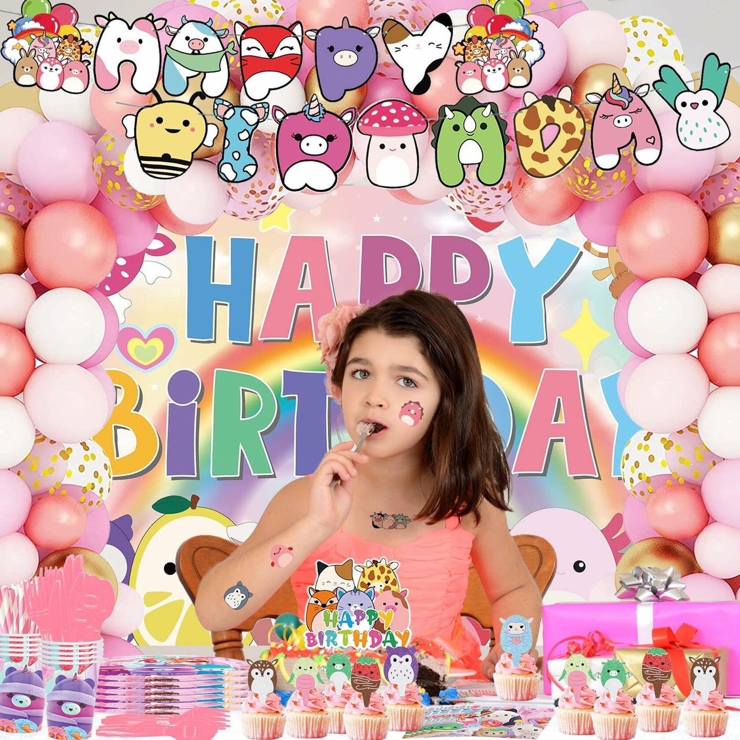 Cute Kitty Party Supplies Set 250pcs Pink Theme Decorations for Kids Party