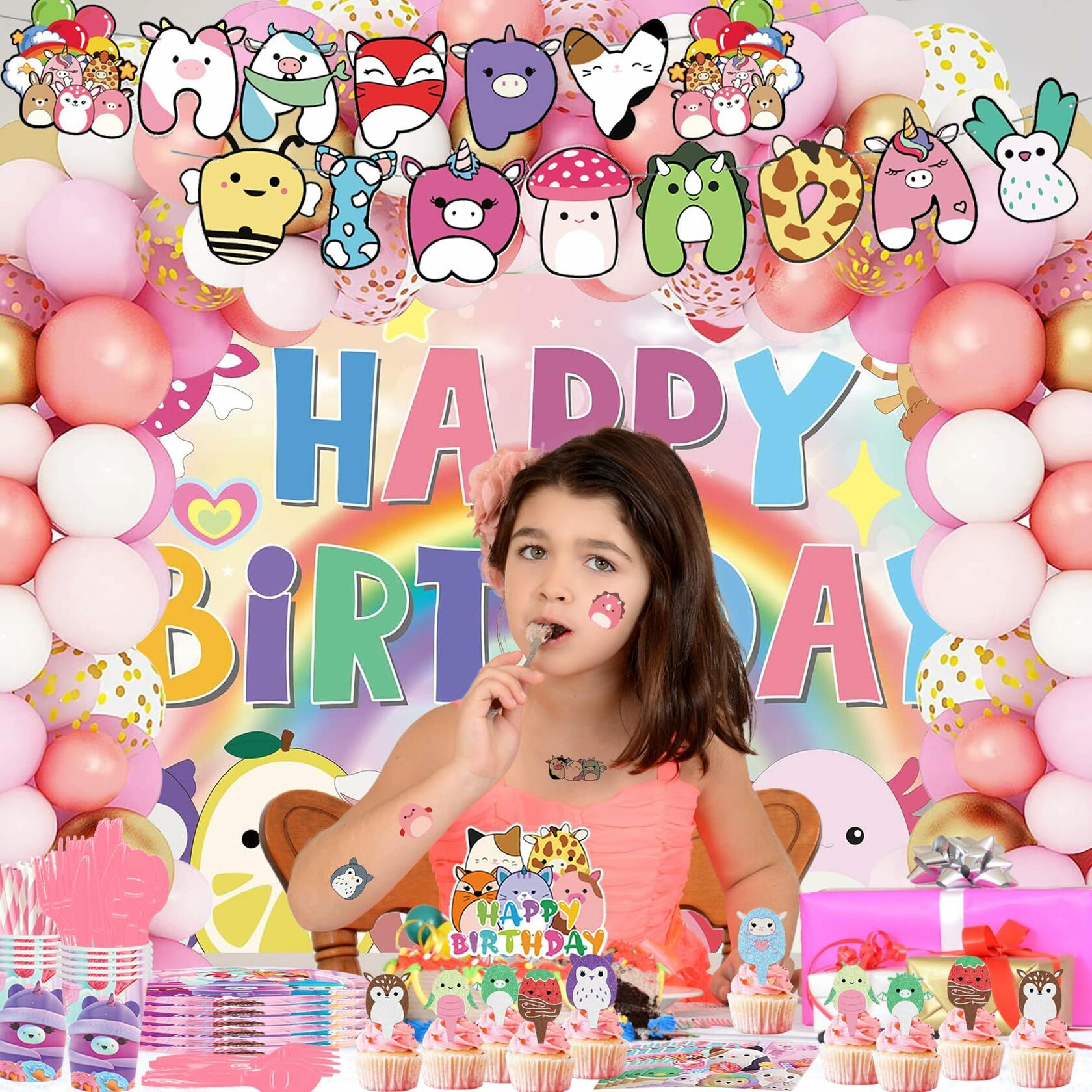 Cute Kitty Party Supplies Set 250pcs Pink Theme Decorations for Kids Party