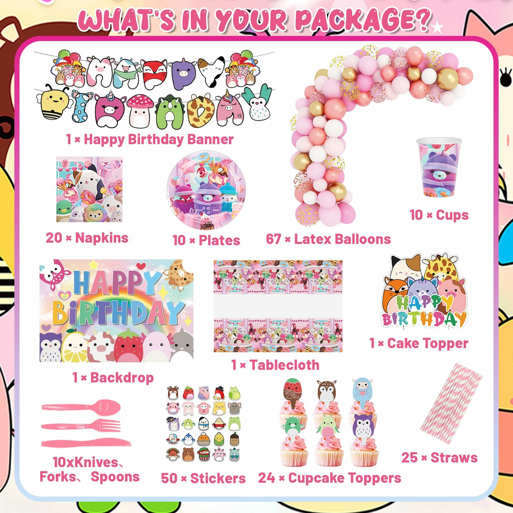 Cute Kitty Party Supplies Set 250pcs Pink Theme Decorations for Kids Party