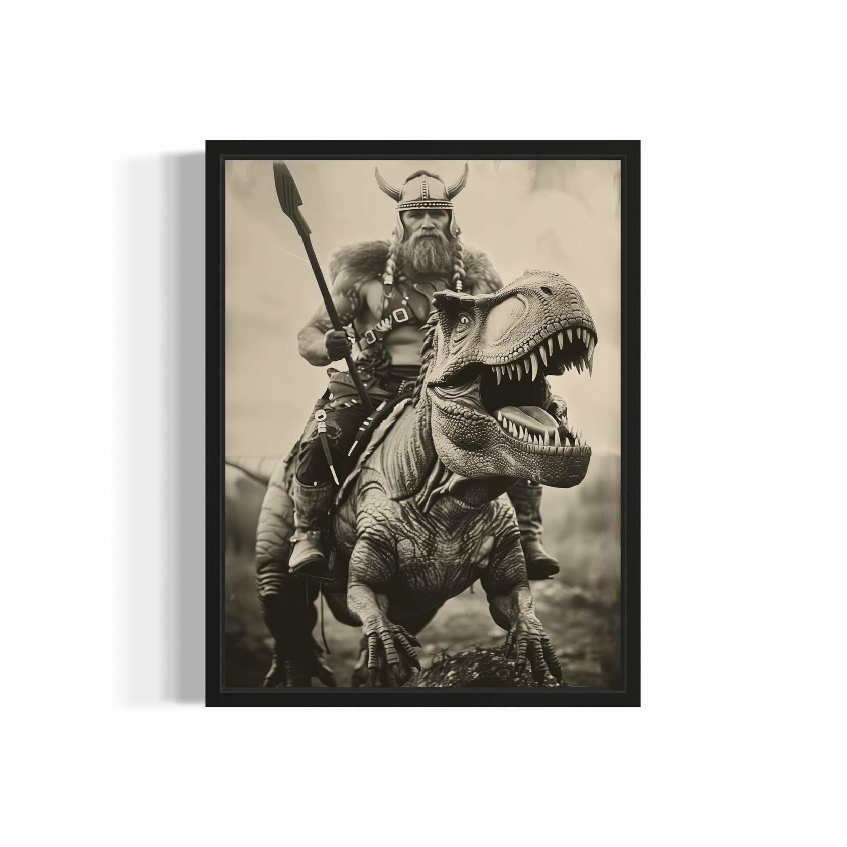 Dinosaur Viking Wall Art Poster 8x10in Funny Vintage Decor Unframed