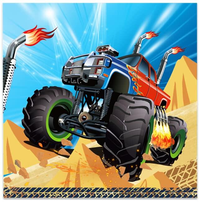 OXYLIPO Monster Truck Dessert Napkins 40pcs 13x13in 3-Ply Paper Party