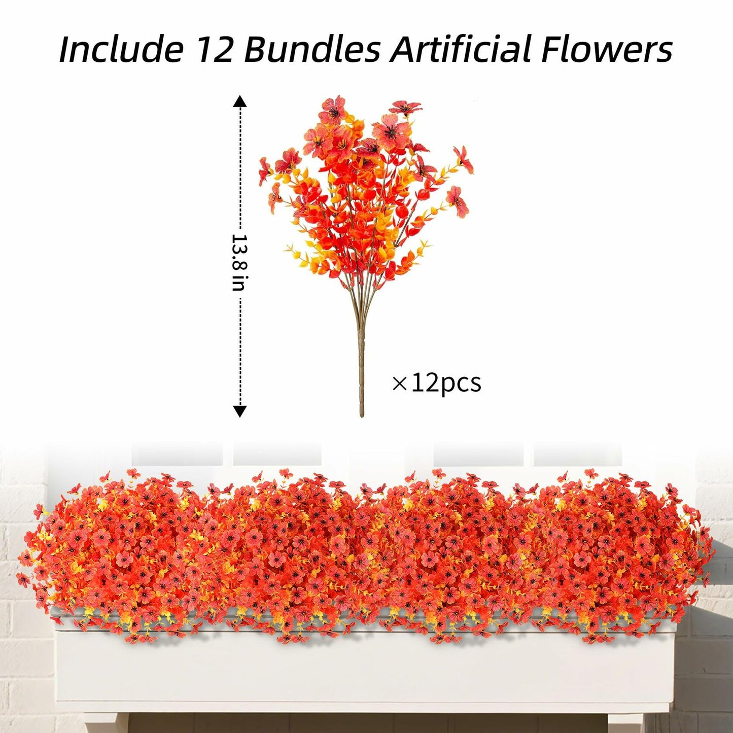 Ivydale Fall Flowers Artificial Mums 12 Bundles UV Resistant Fall-Orange