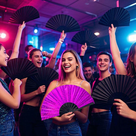 Grombolar Upgraded Hand Fan Foldable Line Dance Popping 13in Flashing Rose Red