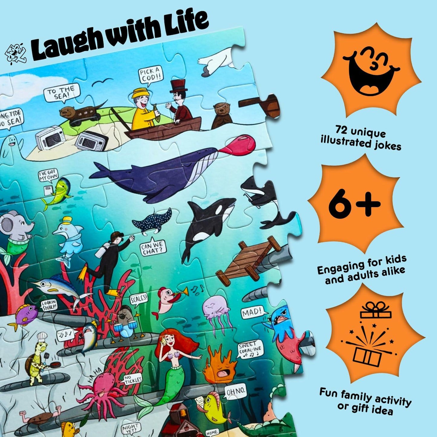 Laugh with Life Under The Sea Joke Puzzle 72pcs Ocean Life 24x36 Multi-Color