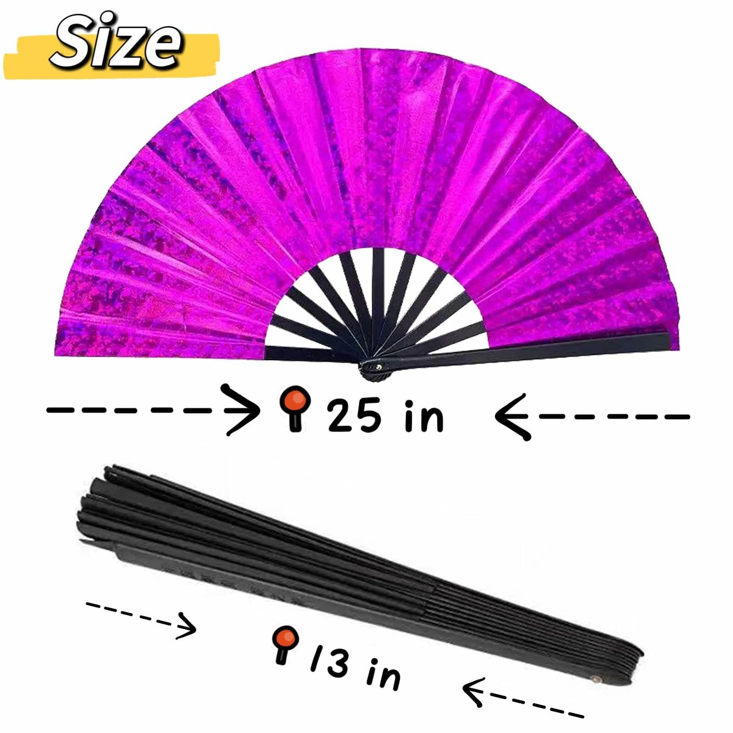 Grombolar Upgraded Hand Fan Foldable Line Dance Popping 13in Flashing Rose Red