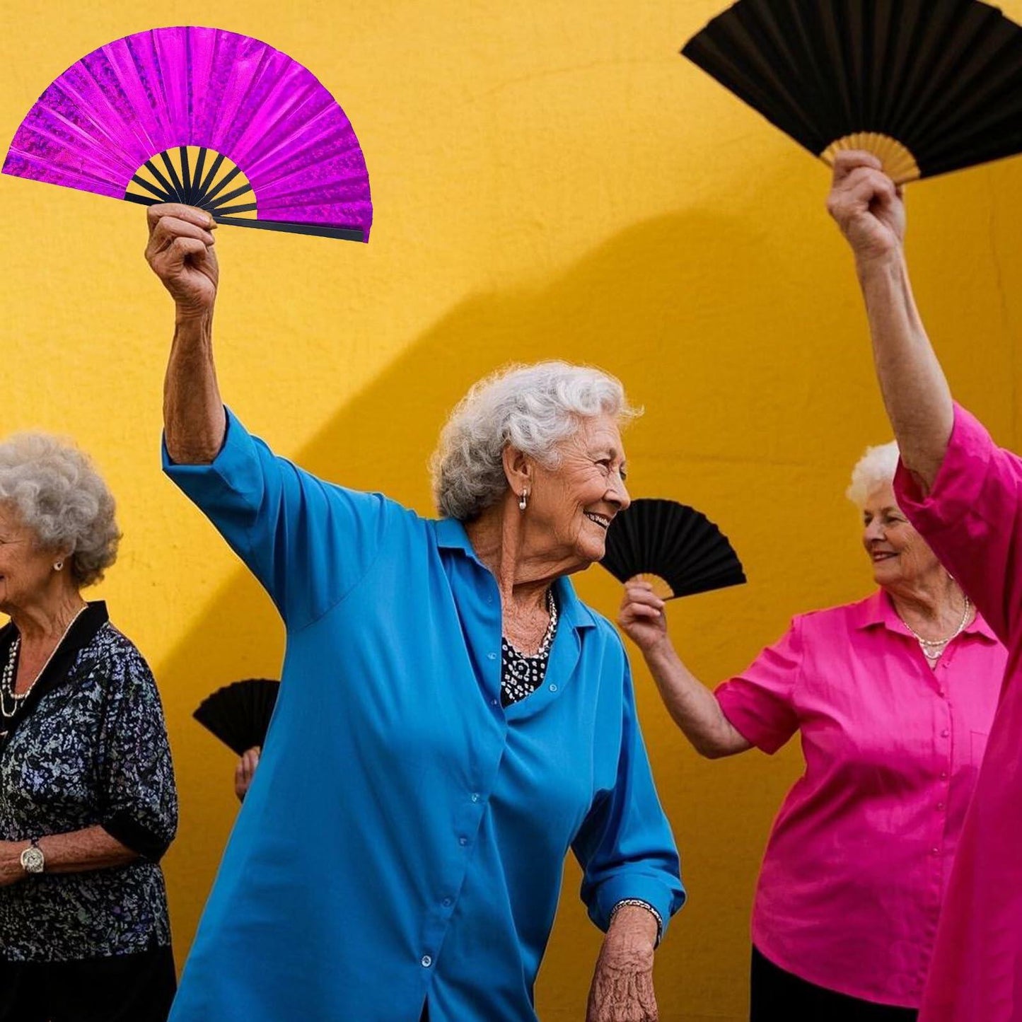 Grombolar Upgraded Hand Fan Foldable Line Dance Popping 13in Flashing Rose Red