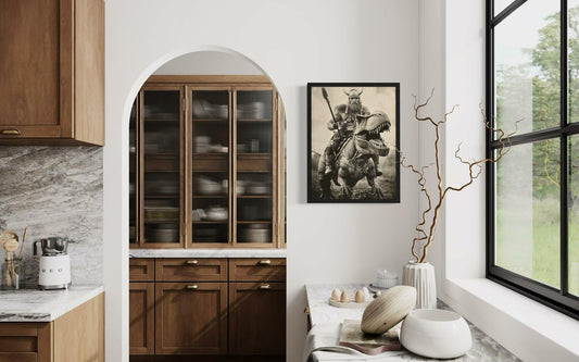 Dinosaur Viking Wall Art Poster 8x10in Funny Vintage Decor Unframed