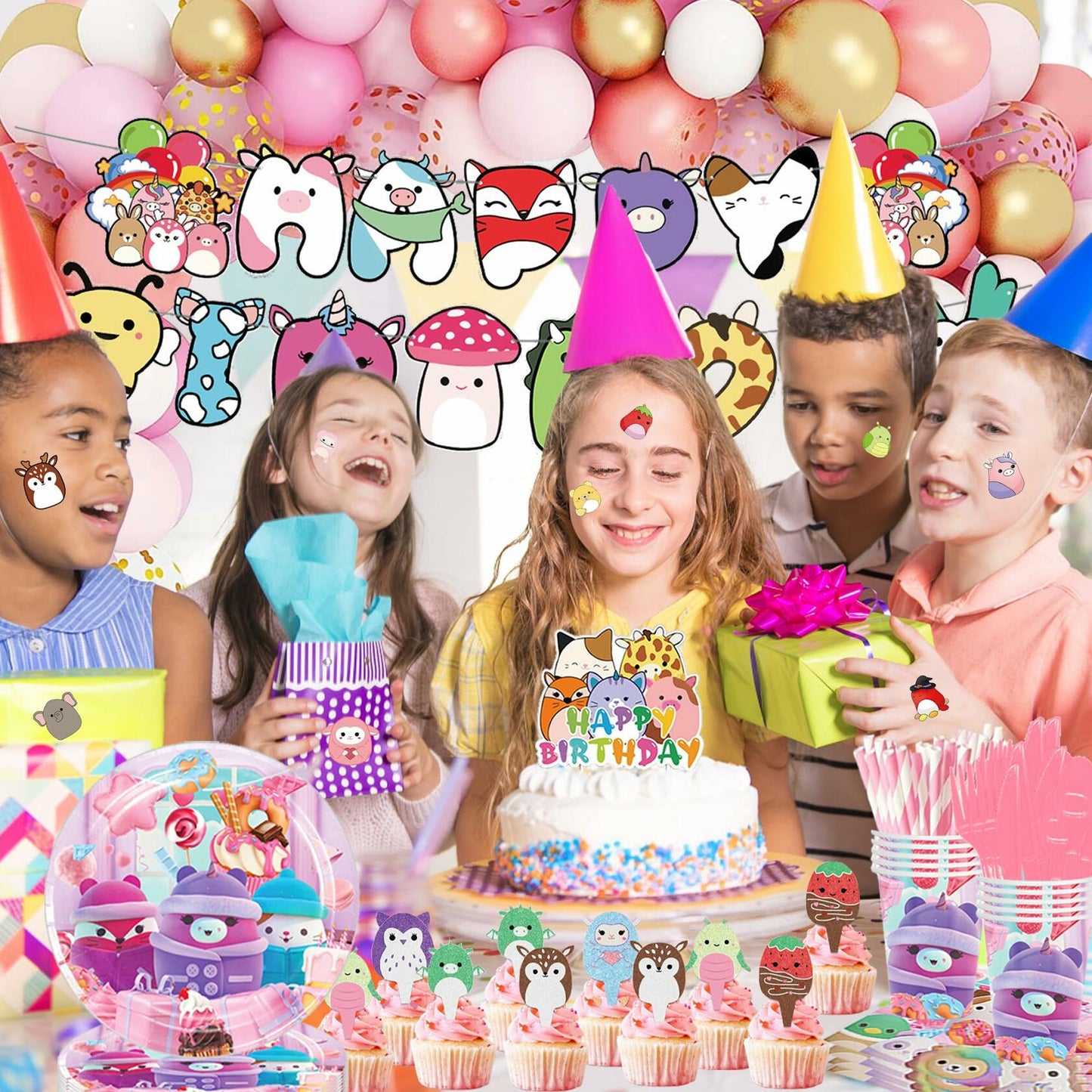 Cute Kitty Party Supplies Set 250pcs Pink Theme Decorations for Kids Party