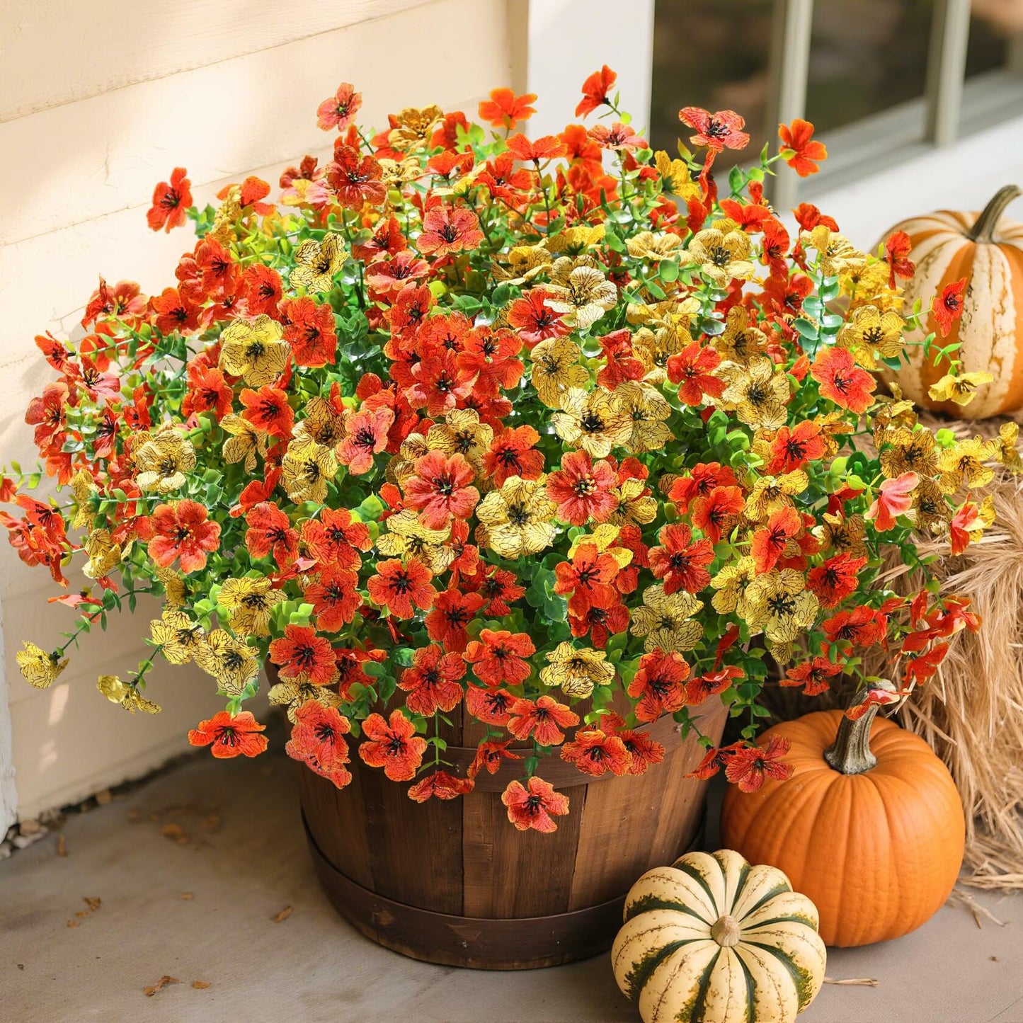 florisso Artificial Fall Mums Outdoor Decoration Orange Yellow 12 Bundles