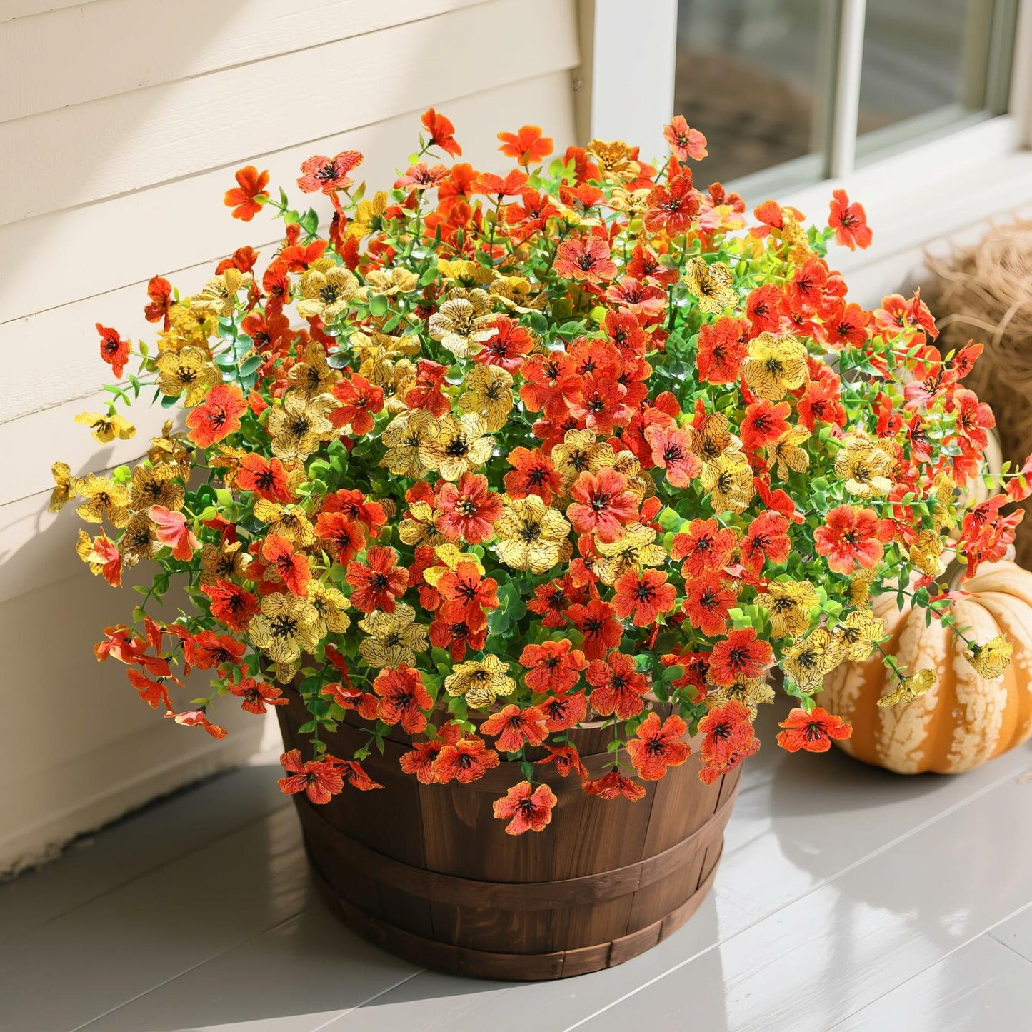 florisso Artificial Fall Mums Outdoor Decoration Orange Yellow 12 Bundles