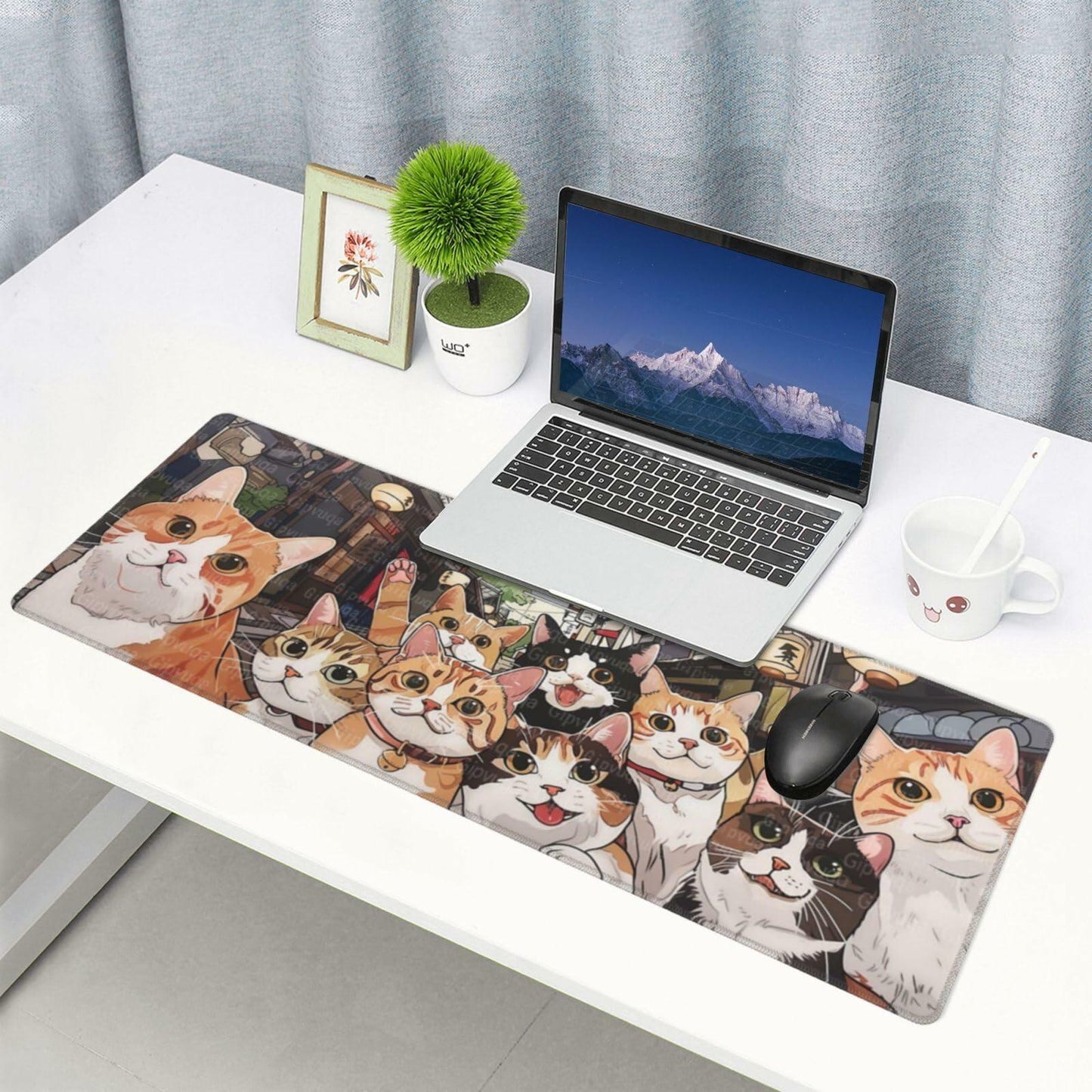 Gipvuqa Japanese Cats XL Gaming Desk Pad 31.5x11.8 Inch Large Mouse Mat