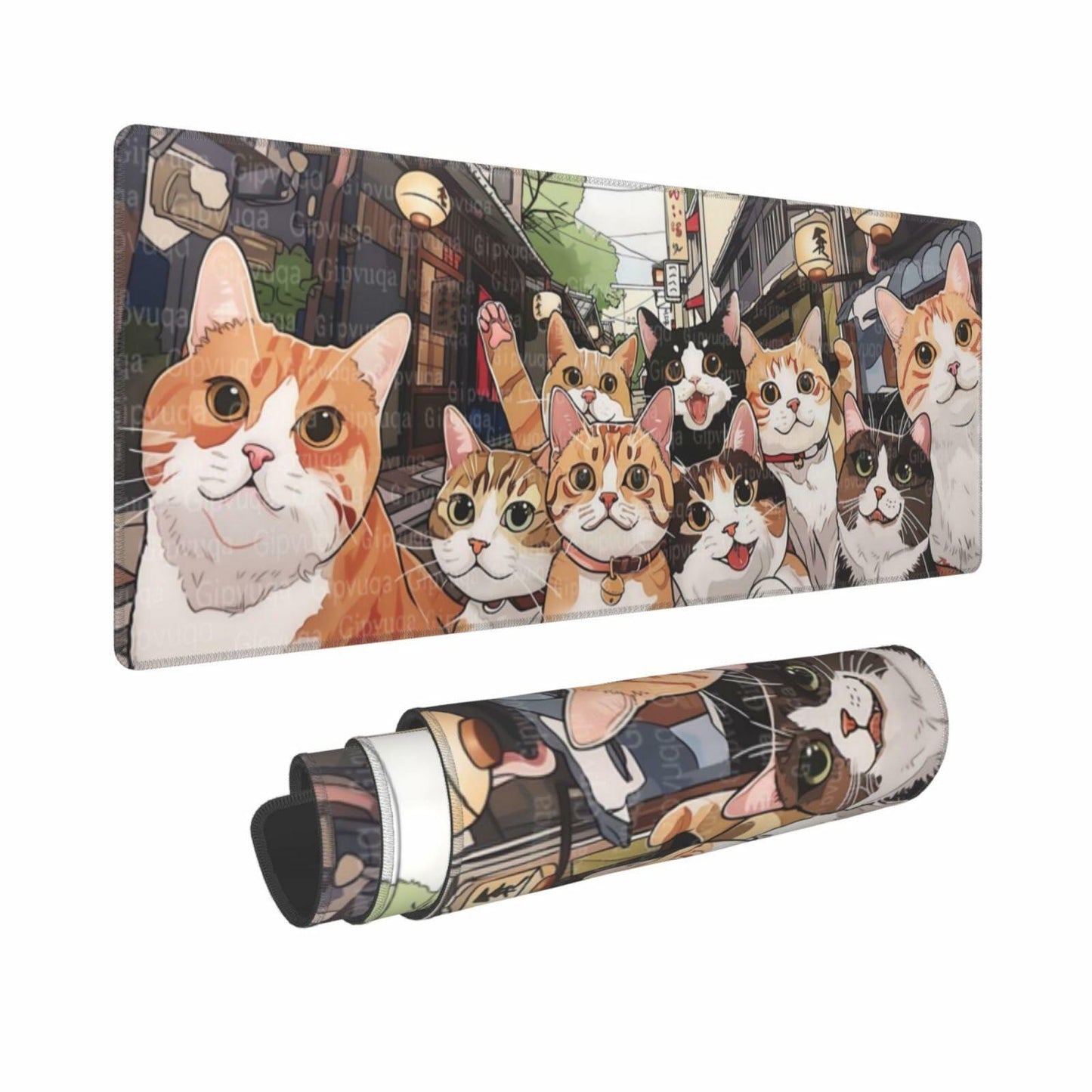 Gipvuqa Japanese Cats XL Gaming Desk Pad 31.5x11.8 Inch Large Mouse Mat